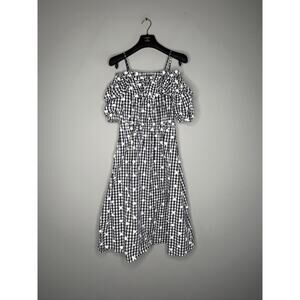 NWOT Perseverance London Black White Floral Gingham Voile Midi Dress Size 8